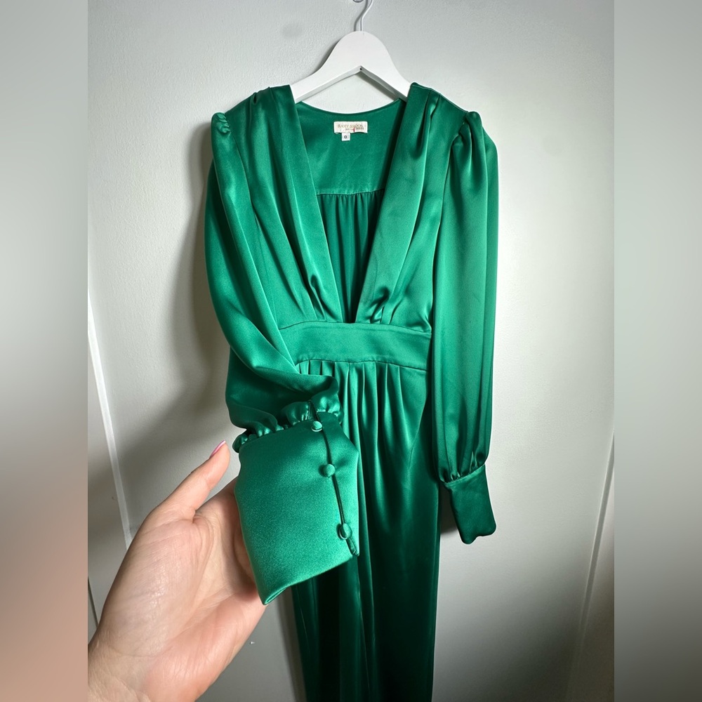 Rami Brooke Madeline Gown Deep V Long Sleeve Green Maxi Dress Size 0 - Picture 10 of 17